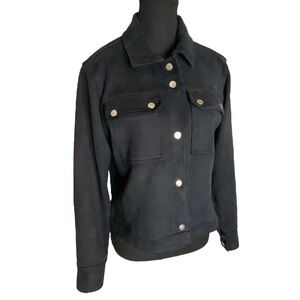 DIP Black Microsuede Jacket Crop Biker Moto Snaps Pockets Lightweight Sz Medium